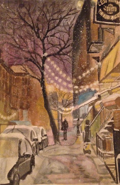 https://www.facebook.com/laurenullrichart/ Holly Warburton, Snowy City, Winter City, Winter Frost, Winter Painting, City Street, Glossy Photo Paper, City Art, City Streets