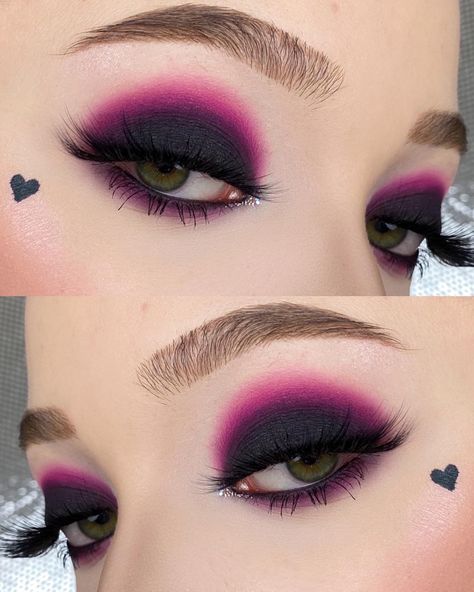 Pink And Black Eye Makeup, Lila Make-up, Mascara Eyelashes, Goth Eye Makeup, Black Smokey Eye Makeup, Pink Smokey Eye, Scene Makeup, Punk Makeup, Black Smokey