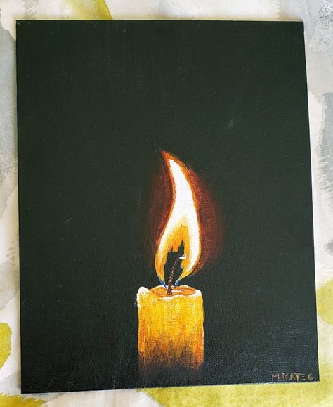 Fire Painting Ideas On Canvas, Light Artwork Paintings, Light In The Darkness Painting, Painting Candles Acrylics, Acrylic Painting Sketch, Light In Darkness Painting, Candle Painting Ideas On Canvas, Candle Painting On Canvas, Acrylic Candle Painting