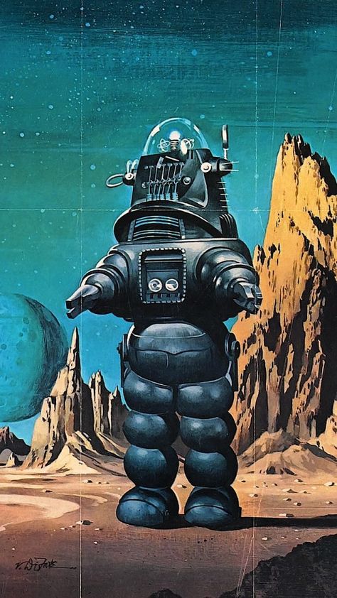 Classic Monster Movies, Robot Wallpaper, Sci Fi Wallpaper, Science Fiction Artwork, 70s Sci Fi Art, Vintage Robots, Forbidden Planet, Arte Peculiar, Scifi Fantasy Art