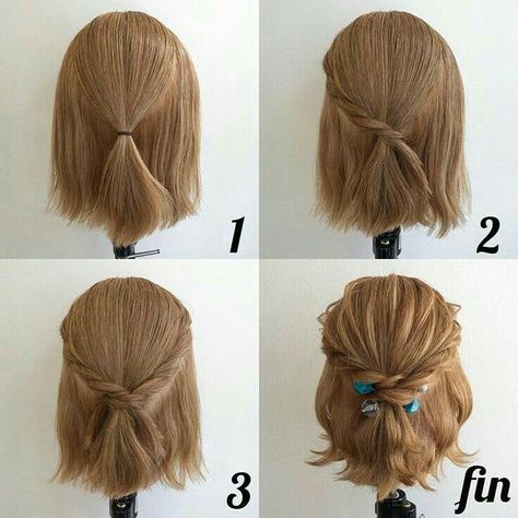 Pig Tails Hairstyles, Korean Short Hair, Step By Step Hairstyles, Hair Tutorials Easy, Easy Hairstyle, Peinados Fáciles Para Cabello Corto, Short Hair Updo, Trending Hairstyles, Short Hair Styles Easy