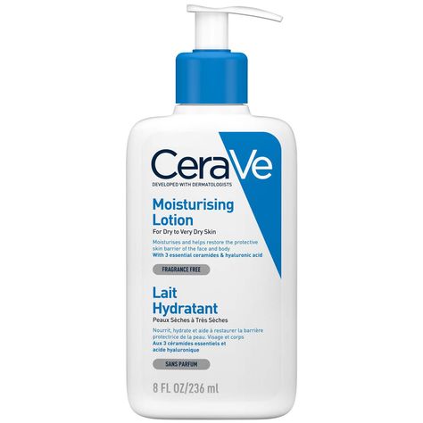 Effectively hydrating dry and sensitive skin for up to 24 hours, CeraVe’s Moisturising Lotion for Dry to Very Dry Skin is a lightweight, fluid-feel moisturiser.  Enriched with hyaluronic acid and three naturally-occurring ceramides, the formula helps to lock in moisture, supported by the brand’s patented MVE® delivery technology to encourage long-lasting nourishment. Use as part of your morning and evening skincare regimes to achieve a visibly radiant and plumper-looking complexion. Cerave Moisturizer, Cerave Moisturizing Lotion, Evening Skincare, Shea Butter Body Shop, Toning Shampoo, Dry Sensitive Skin, Skin Toner, Shea Moisture Products, Moisturizing Lotions