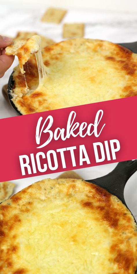 This baked ricotta dip is ooey, gooey, cheesy perfection. It is easy to make, delicious to eat and is always a crowd pleaser! Baked Ricotta Dip, Ricotta Dip Recipes, Ricotta Dip, Baked Dips, Baked Ricotta, Delicious Slow Cooker Recipes, Cheese Dip Recipes, Ricotta Recipes, Best Appetizer Recipes