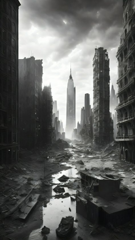 World Collapse Art, Ruined City Aesthetic, Destroyed City Aesthetic, Distopian Backgrounds, Dystopian City Concept Art, Dystopian World Aesthetic, Dark Apocalypse Aesthetic, Abandoned City Aesthetic, Dystopian Background