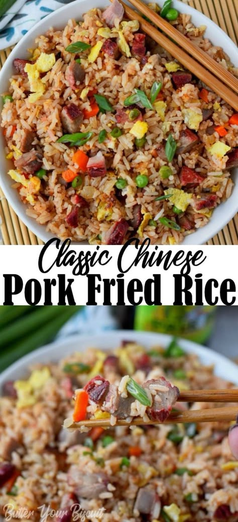 Chinese Pork Fried Rice, Pork Fried Rice Recipe, Chinese Bbq Pork, Homemade Chinese Food, Chinese Pork, Pork Fried Rice, Meat Food, Arroz Frito, Easy Chinese Recipes