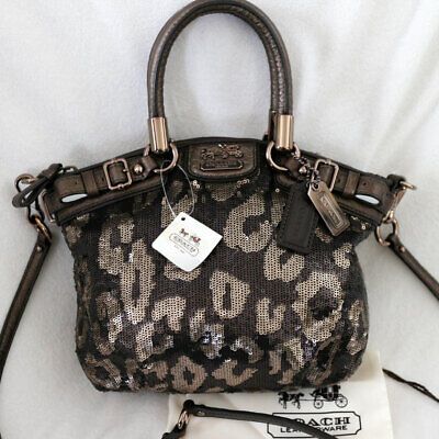 Premium Quality NWT COACH Sequins Sm Sophia Ocelot Leopard Bronze Crossbody Swing Bag Purse NEW, Women's Bags & Handbags Shoulder Bag Coach, Fancy Fits, Leopard Bag, Concept Clothing, Girly Bags, Luxury Purses, Jewelry Lookbook, Pretty Bags, Sequin Mini