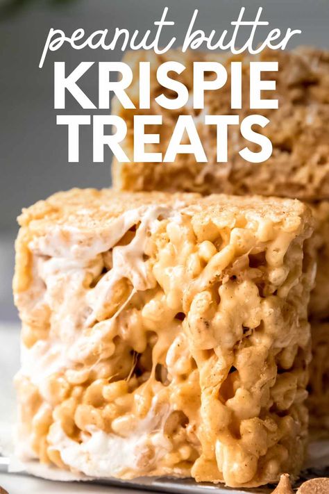 Peanut Butter Rice Krispie Treats are a twist on a classic recipe that your family is sure to love! These are great treats for parties, after-school snacks, and last-minute desserts. Peanut Butter Rice Krispie Treats Recipe, Work Desserts, Homemade Rice Krispies, Peanut Butter Rice Crispies, Peanut Butter Rice Krispie Treats, Homemade Rice Krispies Treats, Peanut Butter Rice Krispies, Delish Desserts, Homemade Recipes Dessert