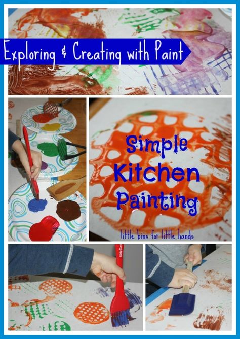 kitchen utensil painting activity Preschool Painting, Preschool Cooking, Stem Art, Community Helpers Theme, Art Preschool, Toddler Classroom, Toddler Arts And Crafts, Painting Activities, Kitchen Utensil