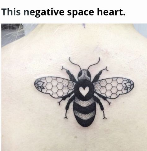 Bee with negatice space heart Bee Tattoo On Back, Queen Bee Tattoo, Tattoo On Back, Stick N Poke, Lion Tattoo Design, Disney Tattoo, Blossom Tattoo, Bee Tattoo, Diy Tattoo