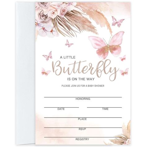 PRICES MAY VARY. Baby Shower invitation with Envelopes, Pink Pampas Grass Boho for girl, a little butterfly baby shower Invites for party supplies, Set of 25 Girl Baby Shower Invitations, Pink Pampas, Pink Pampas Grass, Butterfly Baby Shower Invitations, Butterfly Invitations, Little Butterfly, Butterfly Baby Shower, Butterfly Baby, Baby Shower Invites