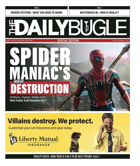 Daily Bugle Front Page Mcu Spiderman, Daily Bugle, Spiderman Man, Spiderman No Way Home, Marvel Fandom, Totaled Car, Liberty Mutual, Reality Bites, Recruitment Poster