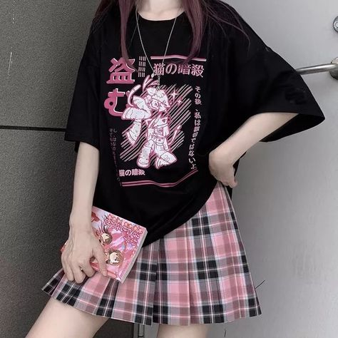 Camisetas de estética Harajuku para Mujer, camiseta Kawaii con estampado de gato Ninja, ropa urbana negra para pop Coreano, Tops informales elegantes para Mujer _ - AliExpress Mobile Vestiti Edgy, Egirl Fashion, Mode Emo, Mode Kawaii, Pastel Goth Fashion, Alt Outfits, Harajuku Outfits, Kawaii Fashion Outfits, Mode Kpop