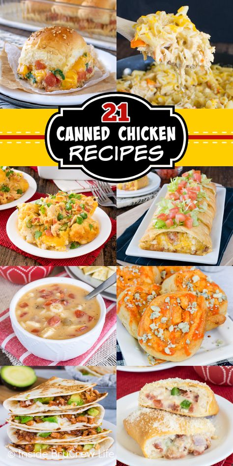 What To Cook With Canned Chicken, How To Cook Canned Chicken, Chicken Tacos With Canned Chicken, Cooking With Canned Chicken, Low Cal Canned Chicken Recipes, Canned Good Meals, Chicken In A Can Recipes Easy, Packaged Chicken Recipes, Meal With Canned Chicken