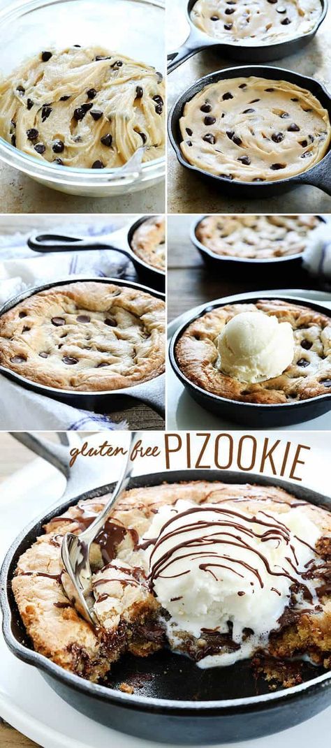 Chocolate Chip Cookie Skillet, Cookie Skillet, Skillet Pizza, Gf Desserts, Gluten Free Sweets, Gluten Free Treats, Foods With Gluten, Gluten Free Cooking, Slow Cooking