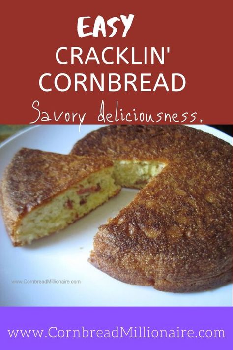 Savory.  Well seasoned crust.  Delicious.  Fried pieces of pork (aka cracklings) baked in cornbread.  Easy to make with precooked packaged cracklings that are fried before adding to cornbread batter. Crackling Cornbread Recipes, Crackling Cornbread, Buttermilk Corn Muffins, Cracklin Cornbread, Chitterlings Recipe, Colorful Corn, White Corn Meal, Cornbread Biscuits, Jiffy Cornbread Recipes