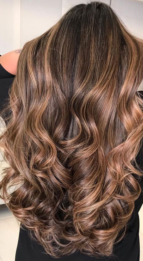 Best Hair Colours To Look Younger : Chocolate Mocha Biscoff Hair Colour, Capuchino Hair Color, Hazelnut Hair Color Brown Highlights, Mocha Latte Hair Color, Hazelnut Highlights On Brown Hair, Caramel Swirl Hair, Warm Balayage On Dark Hair, Hazelnut Highlights, Hazelnut Balayage