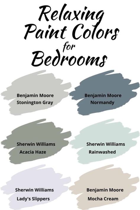 Need a relaxing paint color for your bedroom? Check out these 6 beautiful paint colors perfect for a creating a calming bedroom atmosphere #paintcolors #bedrooms #home #diy Paint Colors For Bedroom, Relaxing Paint Colors, Pola Cat Dinding, Soothing Paint Colors, Pelan Rumah, Calming Bedroom, Relaxing Bedroom, Bilik Tidur, Bedroom Walls