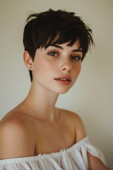 50 Striking Pixie Cut Hairstyles: Short and Chic (Gallery & Video) | 50 Stunning & Aesthetic Pixie Cut Hairstyles to achieve that Chic Look | Hair Trends 2024 | Hairstyles For Short Hair- Wavy, Curly, Straight, Medium, Punk, and More Pixie Cut With Bangs, Long Pixie Cuts, Hair Inspiration Short, Long Pixie, Very Short Hair, 짧은 머리, Short Pixie Haircuts, Short Hair With Bangs, Girl Short Hair