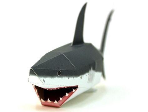 This paper model of a Tiger Shark occupies only two sheets of paper and is offered by Paper Design Fun , a South Korean website. Es... Free Nautical Printables, Papercraft Download, Paper Fish, Papel Craft, Tiger Shark, Papercraft Templates, Under The Sea Party, Paper Animals, 3d Paper Crafts