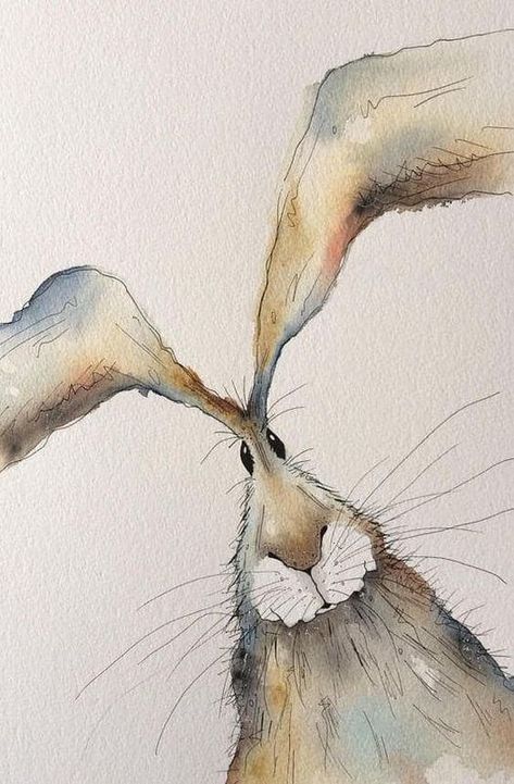 Hare Painting, Rabbit Painting, Rabbit Art, Bunny Art, 수채화 그림, Happy Paintings, Watercolor Animals, Whimsical Art, Animal Paintings