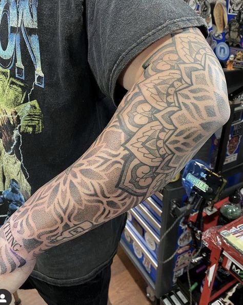 Greek Pattern Tattoo Sleeve, Elbow To Forearm Tattoo, Forearm Mandala Tattoo For Men, Mandala Arm Tattoo Men, Men’s Elbow Tattoo Ideas, Elbow Tattoo Ideas For Men, Mandala Tattoo Sleeve For Men, Men Mandala Tattoo, Tattoo Elbow Men