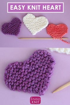 How To Knit A Heart For Beginners, Knitting Hearts, Heart Knitting Pattern, Knitted Heart Pattern, Knit Heart, Heart Theme, Baby Deco, Studio Knit, Easy Knitting Projects