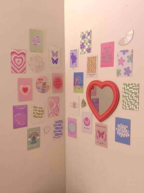 Danish Pastel Room Decor, Posters For Wall, Heart Shaped Mirror, Bedroom Ideas For Small Rooms Diy, Danish Pastel Room, Diy Wall Decor For Bedroom, Girly Room Decor, Easy Room Decor, Pastel Room Decor