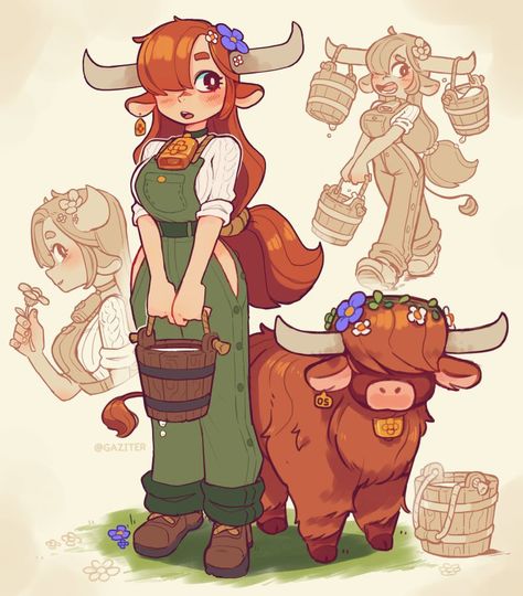 Hybrid Art, Creature Concept, 만화 캐릭터, Character Design References, Dnd Characters, Drawing Reference Poses, Highland Cow, Cartoon Art Styles, Fantasy Character Design