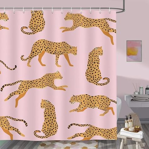 Amazon.com: Bonhause Pink Leopard Shower Curtain 72 x 72 Inch Tropical Animal Cheetah Trendy Decorative Bath Curtain Polyester Fabric Waterproof Bathroom Curtain with 12 Hooks : Home & Kitchen Leopard Shower Curtain, Peacock Shower Curtain, Pink Shower Curtains, Plastic Curtains, Waterproof Bathroom, Tropical Animals, Bath Curtain, Flower Bath, Bathroom Curtain