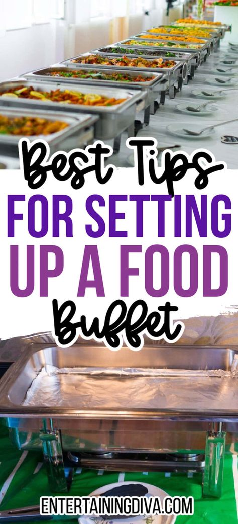 How To Set Up A Buffet | Party Planning Tips Party Food Presentation Ideas Buffet, Setting A Buffet Table For A Party, Utensil Set Up Party Ideas, Buffet Table Accessories, Decorative Buffet Table Ideas, How To Display Silverware At A Party, Wedding Lasagna Buffet, How To Arrange Food On Table For Party, Brunch Buffet Set Up Ideas