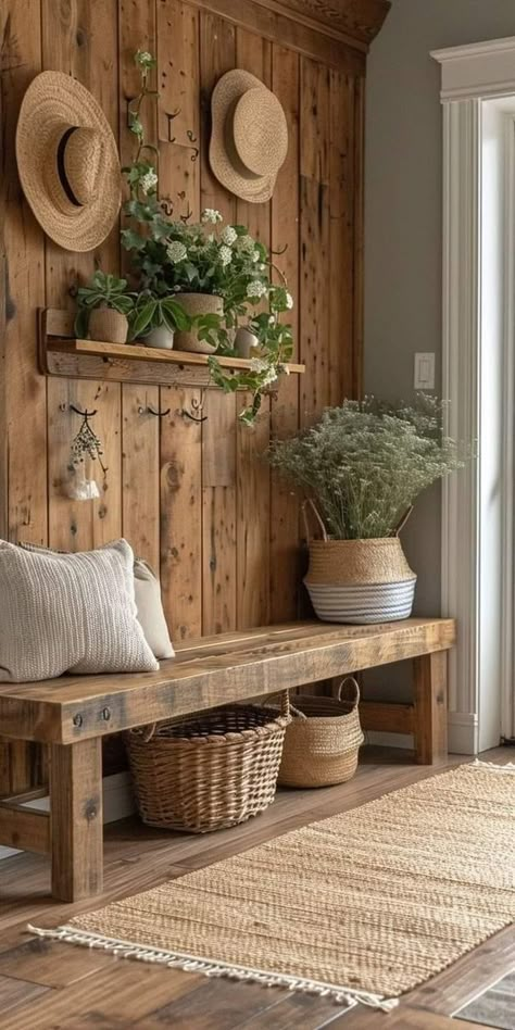 Mudroom Decor, Hal Decor, Home Entrance Decor, 자수 디자인, Front Porch Christmas Decor, Farmhouse Decor Living Room, Entrance Decor, House Entrance, Cabin Decor