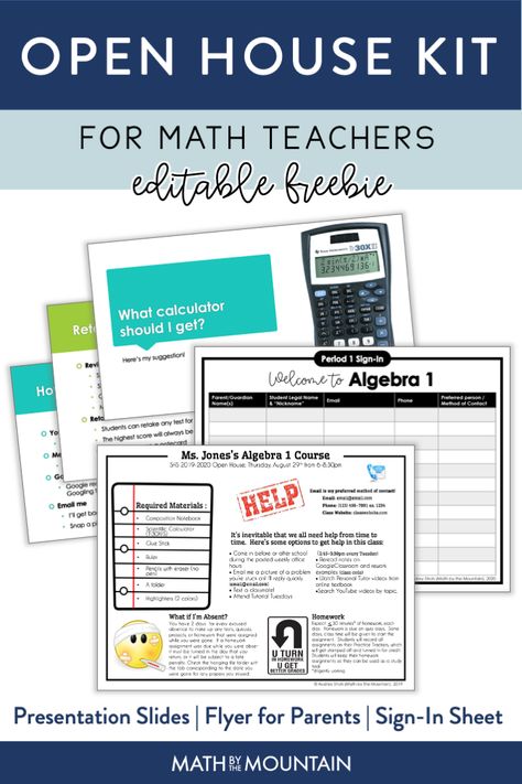 Open house is stressful. Give yourself some peace of mind knowing you have everything you need, totally done for you! Included is an {editable} open house flyer, presentation, and sign in sheet. Read more about it here. Open House Kit, Open House Flyer, High School Teachers, High School Math Teacher, Sign In Sheet, New Teacher, Algebra 1, School Season, High School Math