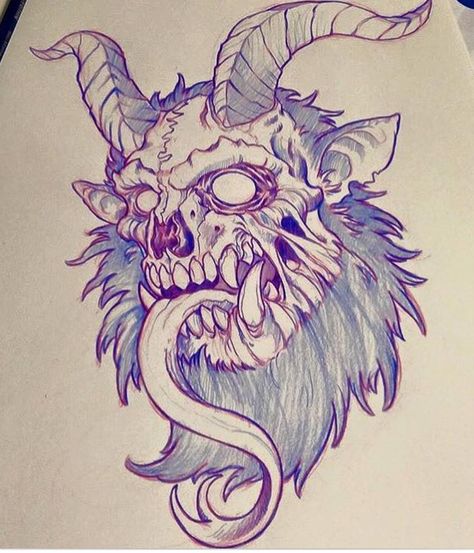 Krampus tattoo Krampus Tattoo, Dibujos Tattoo, Tattoo Outline, Skull Tattoos, Arte Horror, Tattoo Design Drawings, Tattoo Stencils, Cool Art Drawings, Skull Art