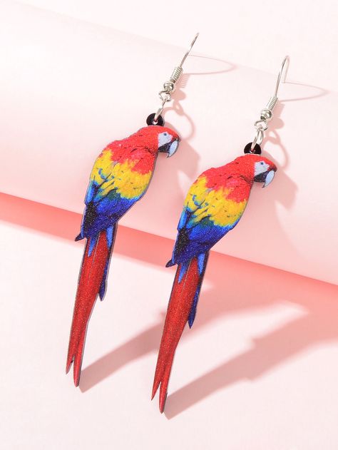 Multicolor Fashionable Collar  Polyresin  Dangle Embellished   Jewelry Earrings Shein, Parrot, Dangle Earrings, Drop Earrings, Collar, Free Shipping