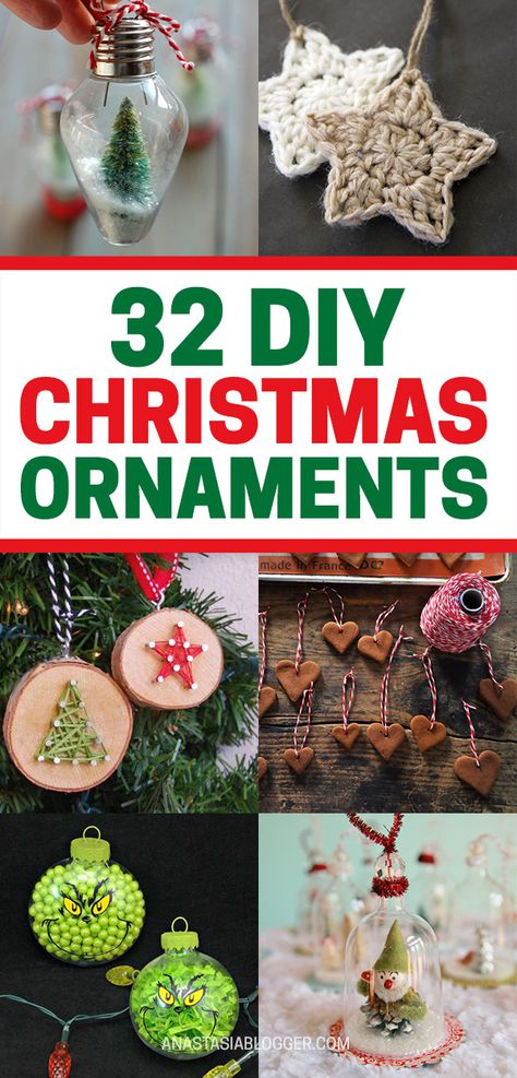 DIY Christmas Ornaments Ideas - 32 Easy Elegant Ornaments from Pinterest. Are you looking for some great DIY Christmas ornaments ideas? Get easy yet elegant DIY Xmas ornaments found on different blogs and on Pinterest. #christmas #diy #ornaments #crafts #christmascrafts #christmasdiy #homedecor #parties Diy Xmas Ornaments, Diy Christmas Ornaments Easy, Diy Christmas Tree Ornaments, Rustic Ornaments, Christmas Gift For Mom, Ornament Ideas, Easy Christmas Diy, Christmas Ornaments Homemade, Christmas Ornament Crafts