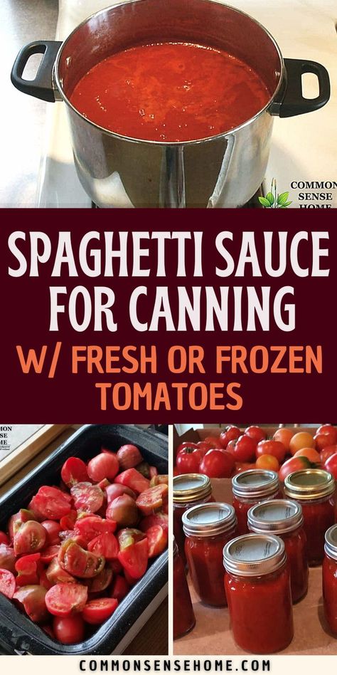 Spaghetti Sauce For Canning, Homemade Spaghetti Sauce From Scratch, Canning Pasta Sauce, Canning Spaghetti Sauce, Canning Homemade Spaghetti Sauce, Frozen Tomatoes, Homemade Canned Spaghetti Sauce, Canned Tomato Recipes, Spaghetti Sauce From Scratch