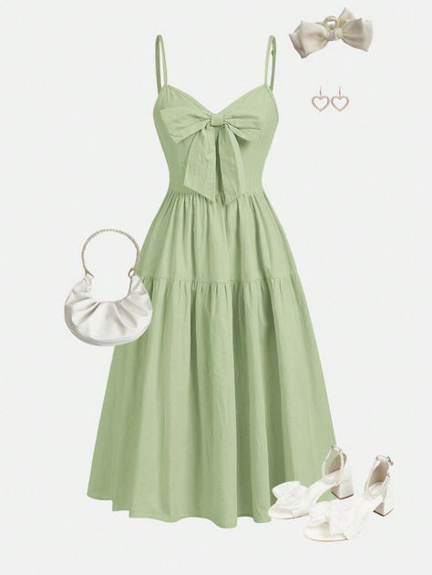 Mint Green Casual Collar Sleeveless Cotton Plain Cami Embellished Non-Stretch  Teen Girls Clothing Loose Green Dresses, Cute Dresses For Teens Aesthetic, Birthday Outfit For Teens Sweet 16, Light Green Dress Formal, Simple Dresses For Teens, Teen Summer Dresses, Sage Green Dress Casual, Cute Green Dresses, Green Cute Dress