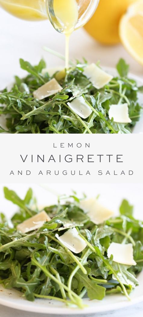 Lemon Vinaigrette Recipe, Dressing Vinaigrette, Salad With Lemon Vinaigrette, Fit Meals, Arugula Salad Recipes, Salad With Lemon, Vinaigrette Recipe, One Pot Dinners, Refreshing Food