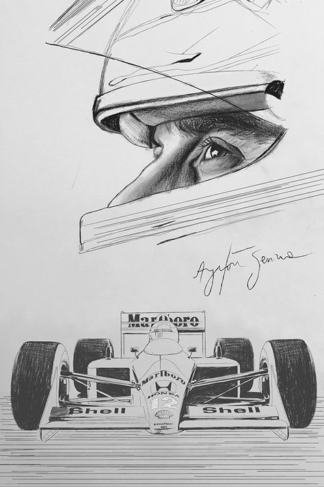 F1 Drawings Ideas, F1 Driver Drawing, Formula One Car Drawing, F1 Cars Drawing, F1 Drawing Ideas, F1 Art Paintings, Formula 1 Fan Art, Formula One Drawing, Ayrton Senna Tattoo