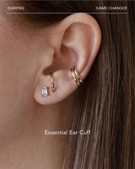 Mixed Metals Jewelry Style, Minimalist Ear Piercings, Mixing Metals, Ear Style, Mixed Metal Earrings, Mixed Metal Jewelry, Silver Ear Cuff, Silver Jewels, Ear Cuffs