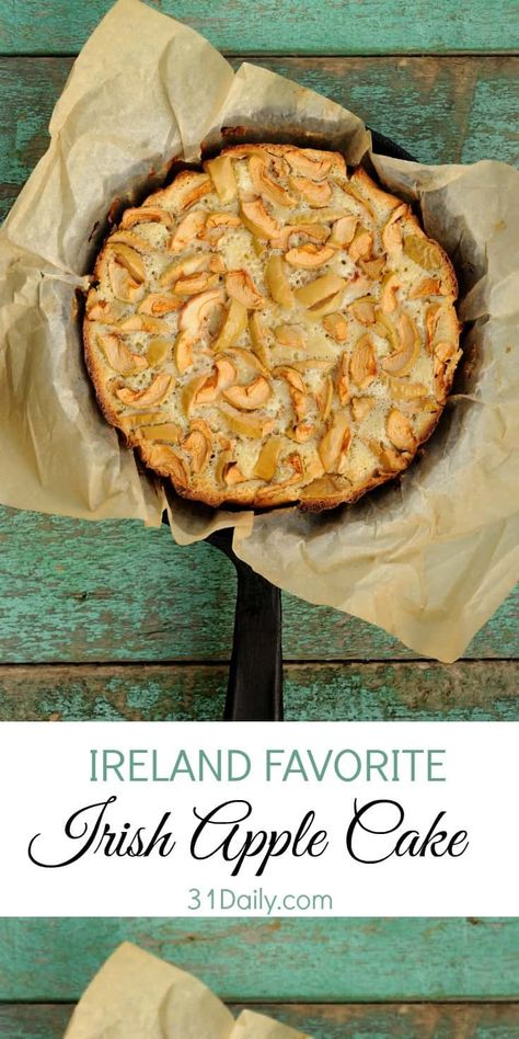 Irish Apple Cake is an easy traditional dessert in Ireland. Recipes for the moist and tender cast iron cake are as varied as the beautiful people who live in the Emerald Isle. This heritage recipe is a simple and tasty dessert everyone will love. #irish #ireland #stpatricksday #apple #cake #skillet #31Daily #easyrecipe Cast Iron Cake, Ireland Recipes, Irish Apple Cake, Irish Desserts, Irish Cooking, Irish Dishes, Irish Cuisine, Tasty Dessert, Irish Recipes