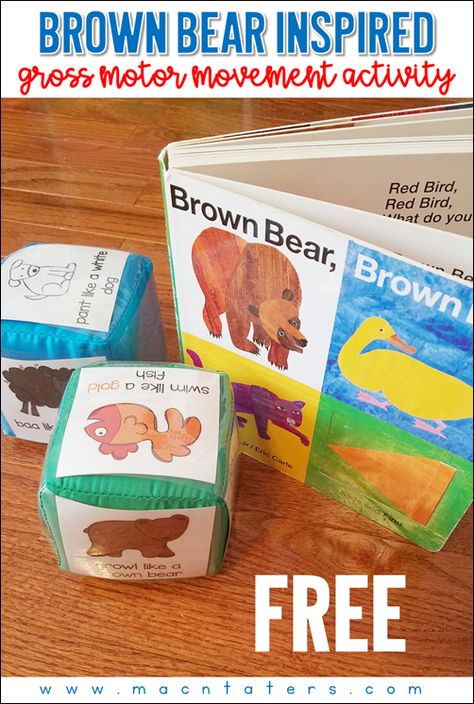 Brown Bear Brown Bear Gross Motor Activity for Toddlers and Preschoolers Brown Bear Brown Bear Activities, Brown Bear Book, Bears Preschool, Eric Carle Activities, Brown Bear Brown Bear, Gross Motor Activity, Activity For Toddlers, Preschool Colors, Gross Motor Activities