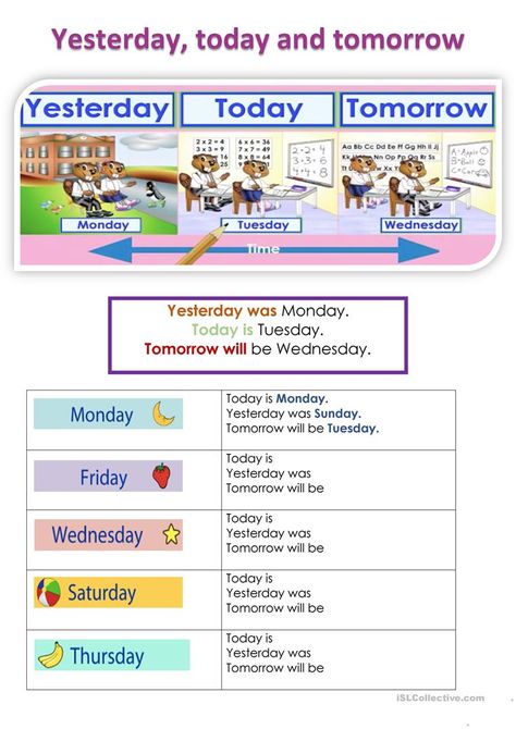 Speaking Activities Esl, Weather Worksheets, What Day Is Today, English Day, Today Is Monday, Tomorrow Is Monday, Calendar Cards, Word Order, Social Studies Elementary