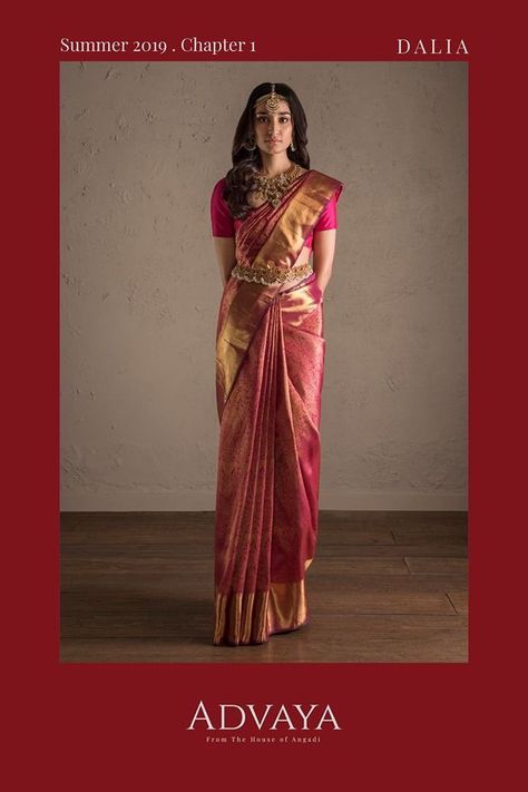 Kanjivaram Wedding Sari, Kanjivaram Saree Styling, Simple Bride Saree, Brides In Kanjivaram Saree, Wedding Kanjivaram Saree, Rose Gold Wedding Saree, South Indian Pink Saree Look, Simple Wedding Saree Look, Kanjivaram Saree Draping Styles