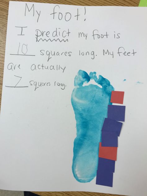 Measuring my foot! Measurement Crafts Kindergarten, Measurements Activities For Preschoolers, Measurement For Preschool, Preschool Measuring Activities, Measurement Lesson Plan Preschool, Measuring For Preschoolers, Measuring For Kindergarten, Measuring Activity Preschool, Measurement Craft