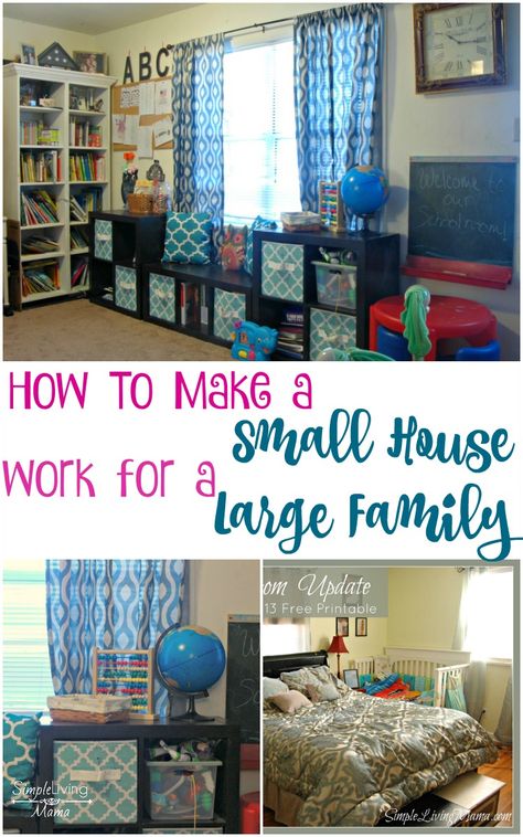 Think your house is too small for a large family? Think again! Learn how to make a small house work for a large family with these tips. #largefamily #largefamilyliving #homeorganization Big Family Small House, Large Family Organization, Big Family House, Large Families Living, Small House Storage, Small House Organization, Boho Apartment, Small House Living, House Organization