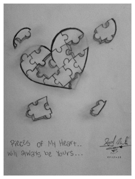 Puzzle Drawing, Drawings With Meaning, Drawings For Boyfriend, Desen Realist, Meaningful Drawings, Heart Drawing, Lukisan Cat Air, Pencil Art Drawings, Art Drawings Sketches Creative