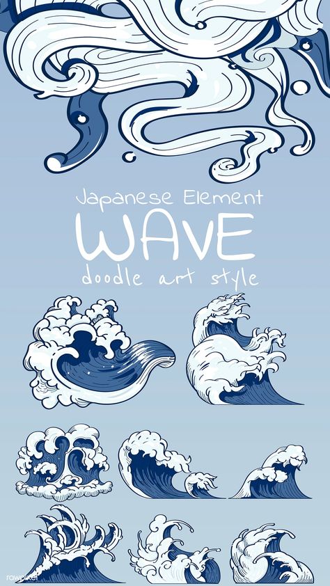 Blue Japanese wave background collection vectors | premium image by rawpixel.com / Niwat Tsunami Waves Drawing, Wave Drawing, Wave Background, Japanese Wave, Wave Illustration, Japanese Drawings, 타이포그래피 포스터 디자인, Japanese Waves, Japanese Artwork