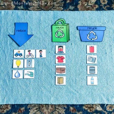 Free reduce, reuse, recycle printables and hands-on activities. Perfect for homeschool or classroom for Earth Day or any time of year - Living Montessori Now #reducereuserecycle #freeprintables #Montessori #homeschool #EarthDay #preschool Reduce Reuse Recycle Activities Kindergarten, Reduce Activities For Preschool, Recycle For Preschool Activities, Recycle Reuse Reduce Preschool, Reduce Reuse And Recycle Activities, Reduce Reuse Recycle Anchor Chart, Reduce Reuse Recycle Activities For Kids, The 3 R's Reuse Recycle, Reduce Reuse Recycle Activities For Preschoolers