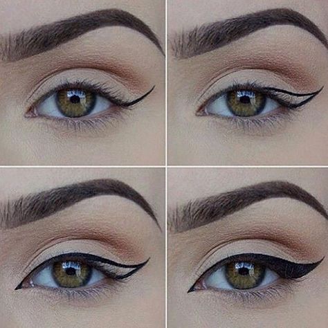 A cat's eyes are enchanting, aren't they? That slender shape and outline – there's something about those feline eyes! Cat Eye Makeup Tutorial, Make Up Mata, Khol Eyeliner, Tutorial Eyeliner, Perfect Winged Eyeliner, Eyeliner Tips, Winged Eyeliner Tutorial, Bentuk Alis, Eyeliner Hacks